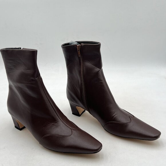 Brown Women's Square Toe Low Chunky Heel Ankle Booties Chic Zip Up Short Boot - Picture 3 of 7